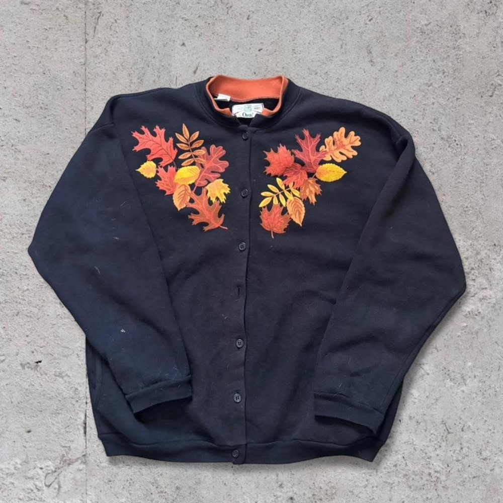 Vintage 90's Orvis Button-Up Nature Fall Leaves Autumn Cardigan Button-up